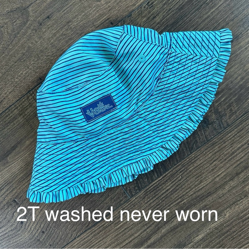 Vignette Kids' Turquoise Striped Ruffle Brim Sun Hat